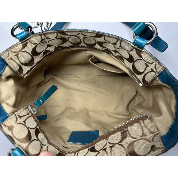 Coach Signature Pleated East West Gallery Shoulder Bag, Green and Tan - Picture 9 of 16